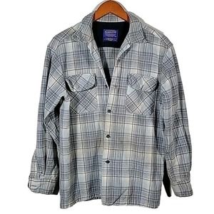 Vtg Pendleton 100% Pure Virgin Wool Shirt White Blue RN 29685 Men's Size Medium